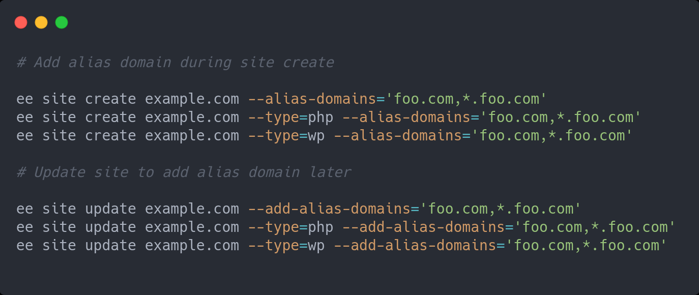 Feature added:
Add Alias Domain Support in HTML, PHP and WP Site Types