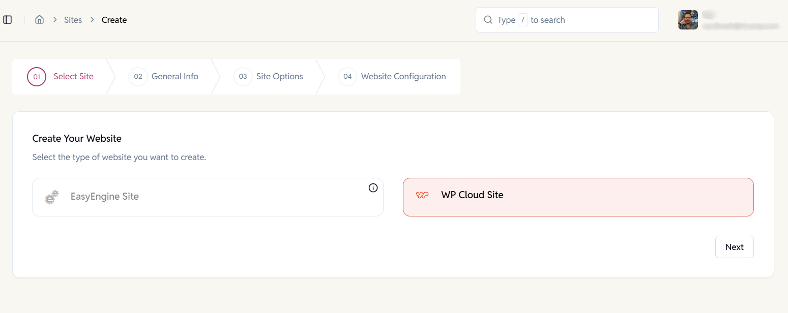 Select-wp-cloud-site