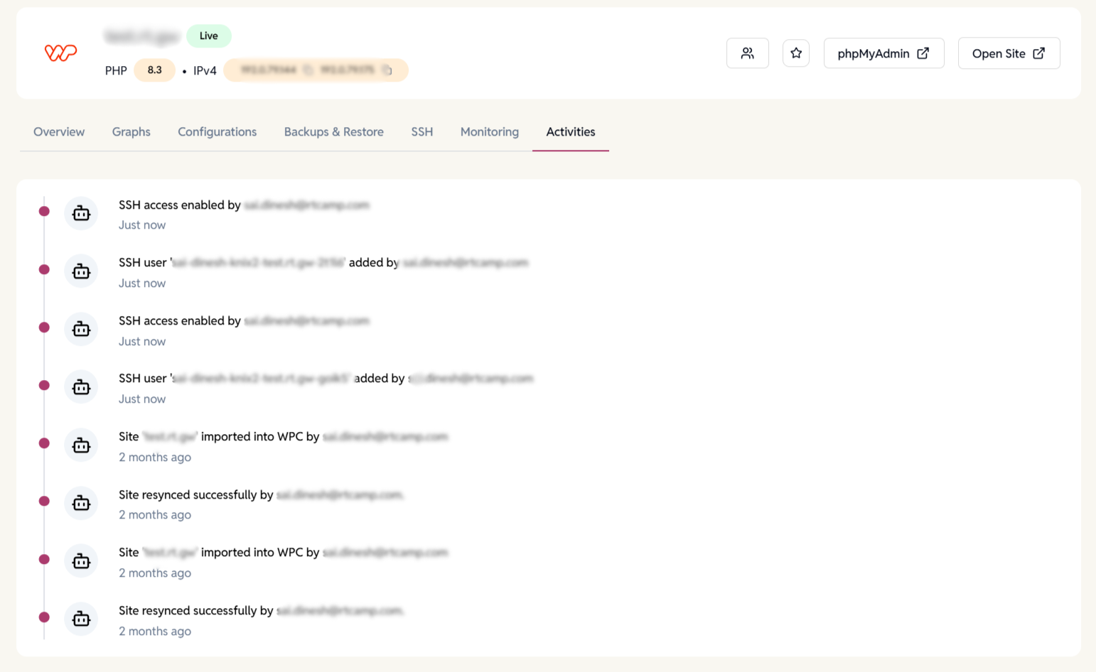 WP-Cloud-site-activities