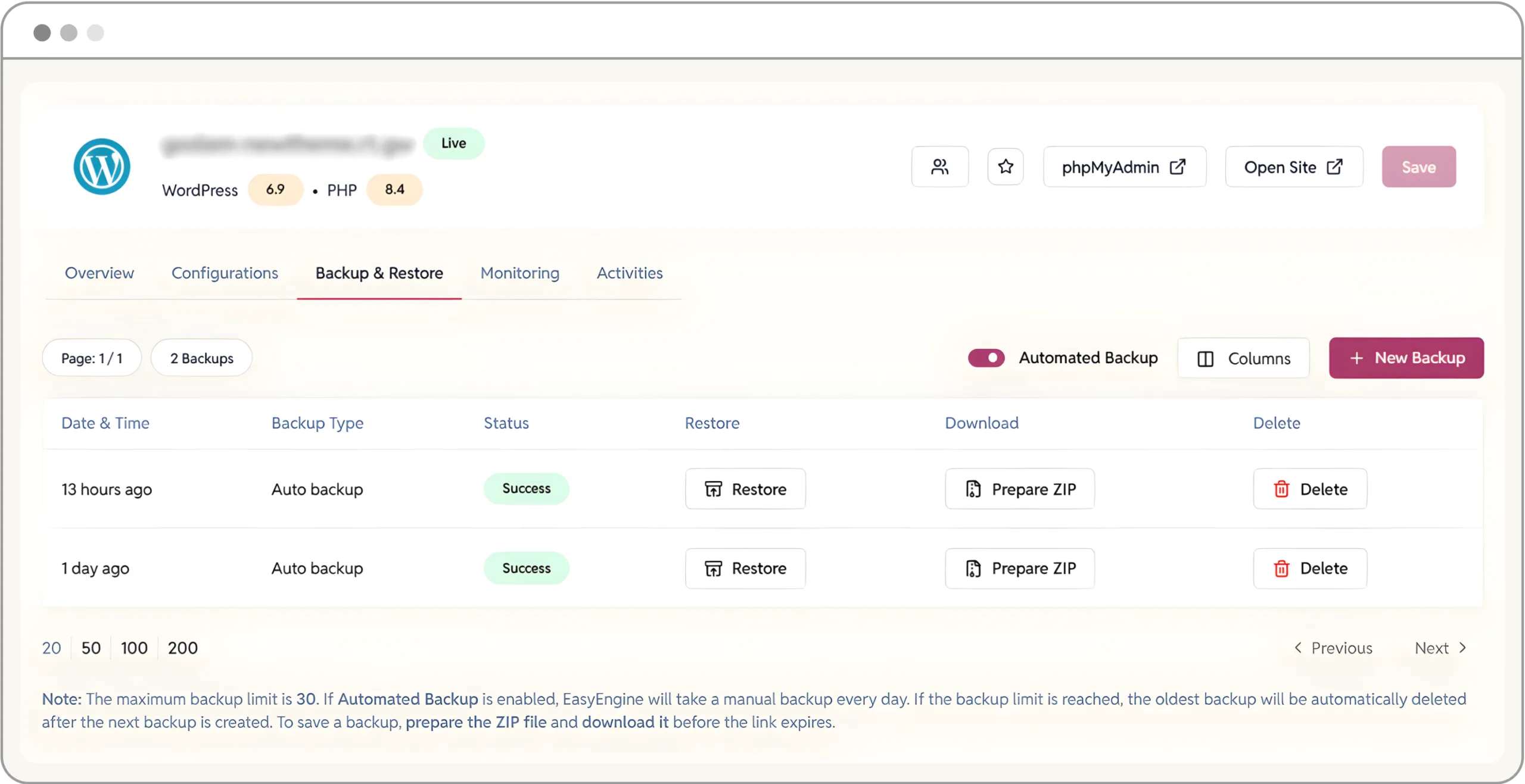 One-click backup & restore